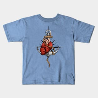 Love and Sea (anchor with heart and compass) Kids T-Shirt